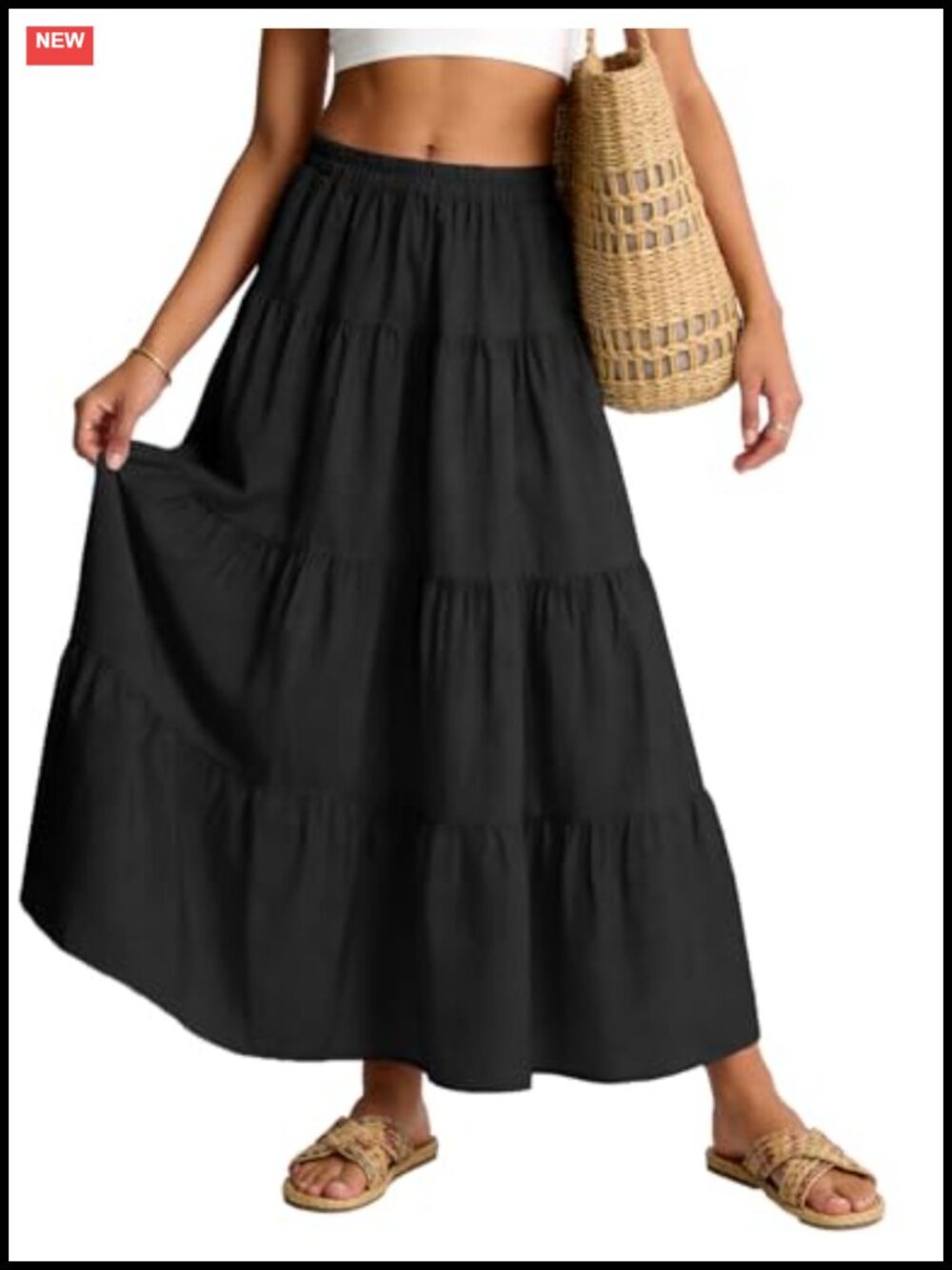 Flowy Maxi Skirt Tiered A-Line High Elastic Waist Ruffle Summer